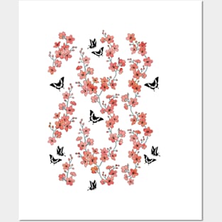 Peach pink sakura butterflies Posters and Art